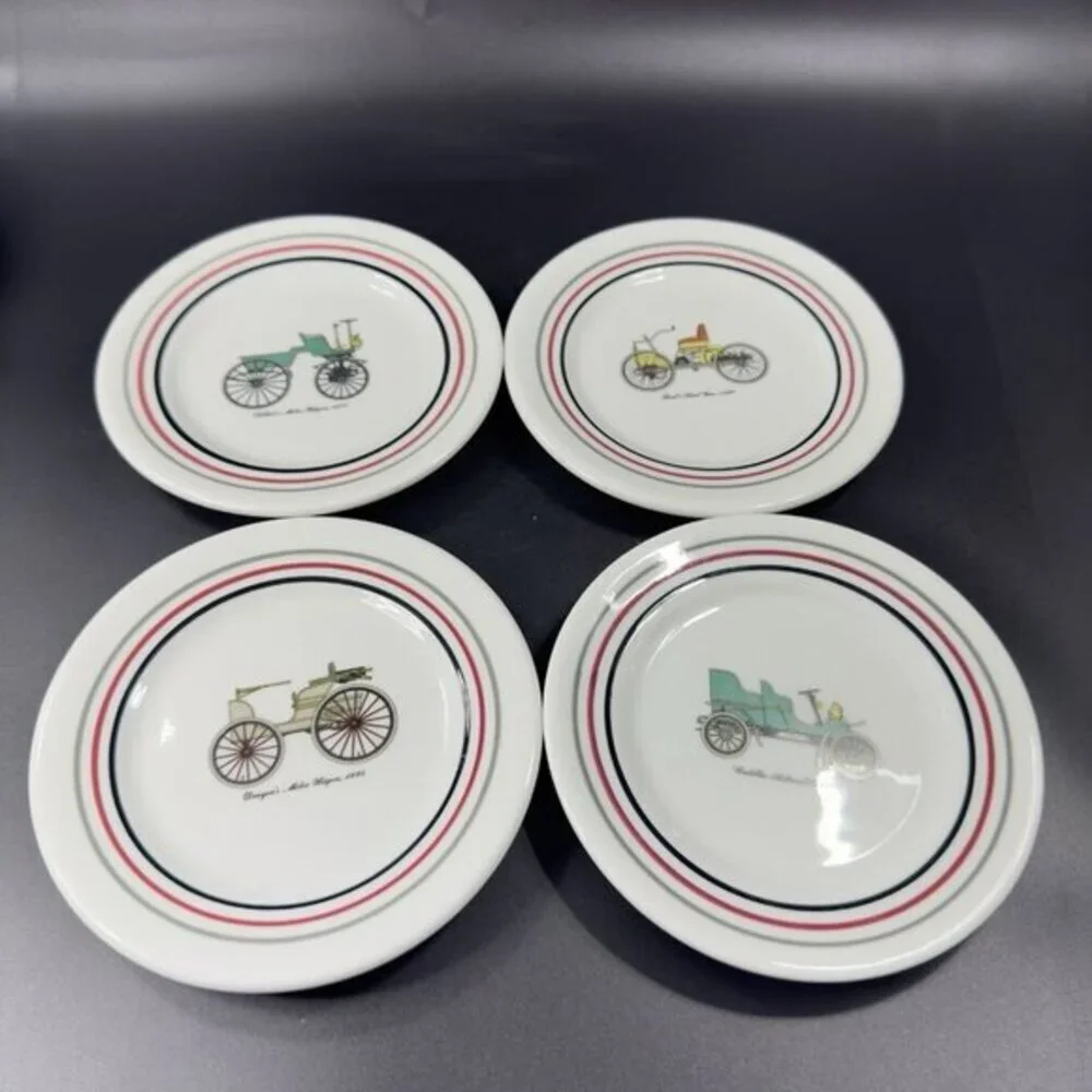 Shenango China RIMROL Restaurant Ware USA Antique Cars All Different Plates Set4